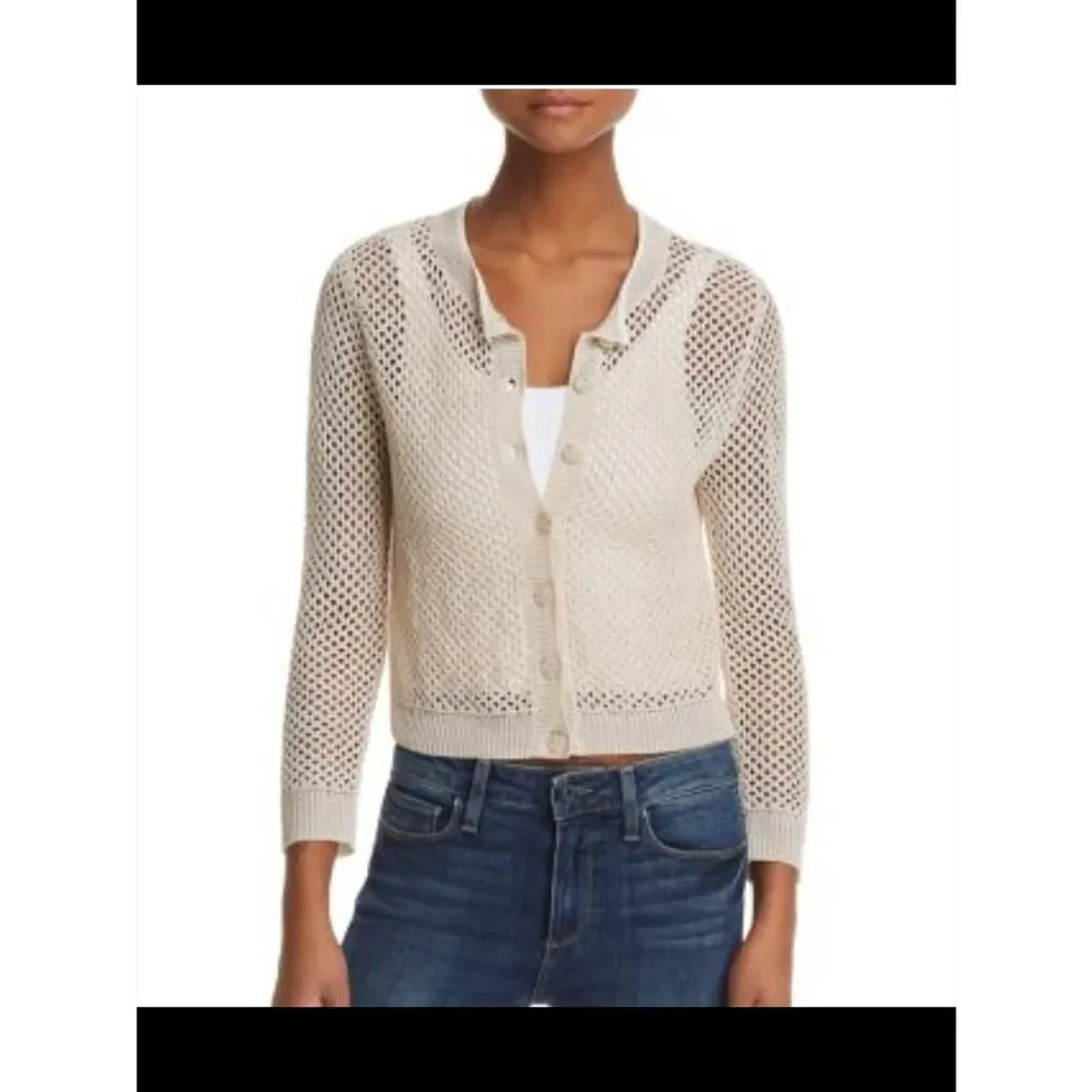 Theory Tamvi Crochet Cream Open-Weave Button Cardigan - Picture 1 of 6